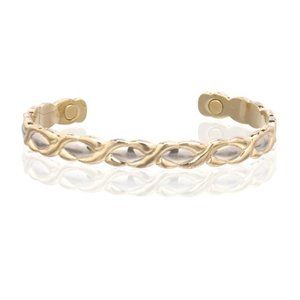 Trendy Silver Gold Two Tone Magnetic Bracelet Naturally Heal Pain Relieve Cuff